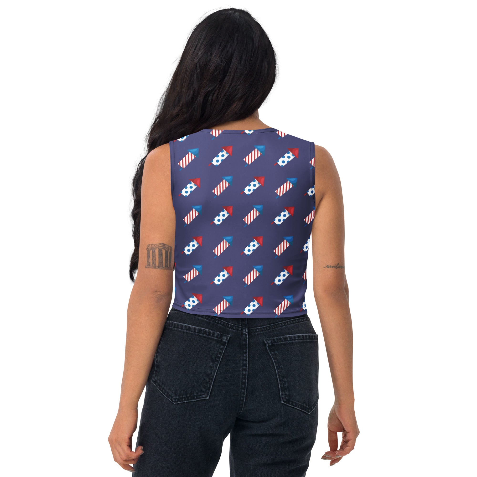 Women's Firework Rockets 4th of July Buttery Soft Crop Top- Quick-Drying UPF 50+ Stretch Top