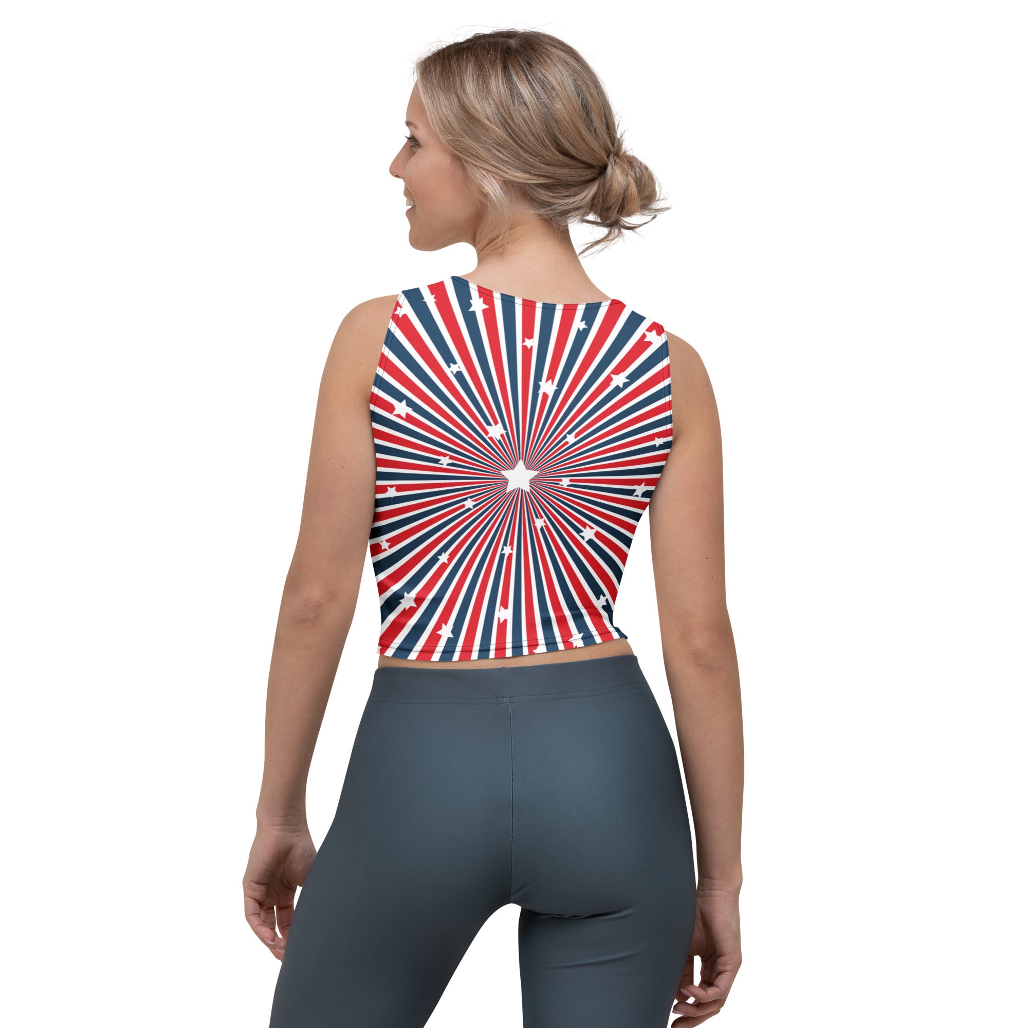 Women's Patriotic Starburst Buttery Soft Crop Top- Quick-Drying UPF 50+ Stretch Top