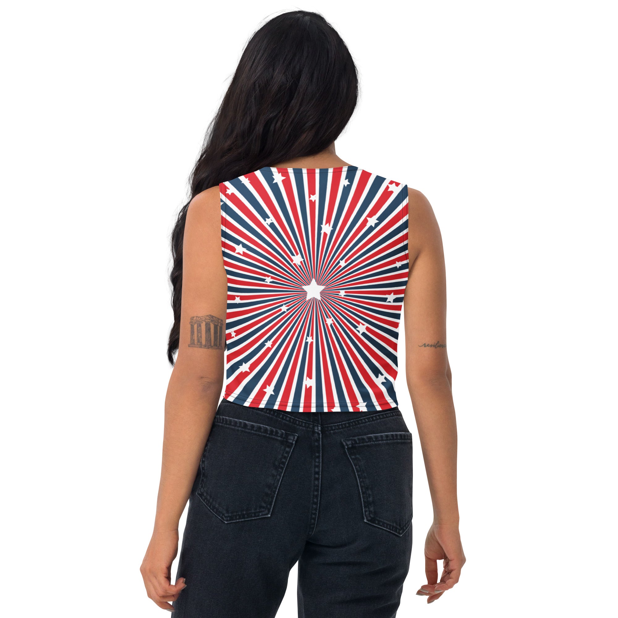 Women's Patriotic Starburst Buttery Soft Crop Top- Quick-Drying UPF 50+ Stretch Top