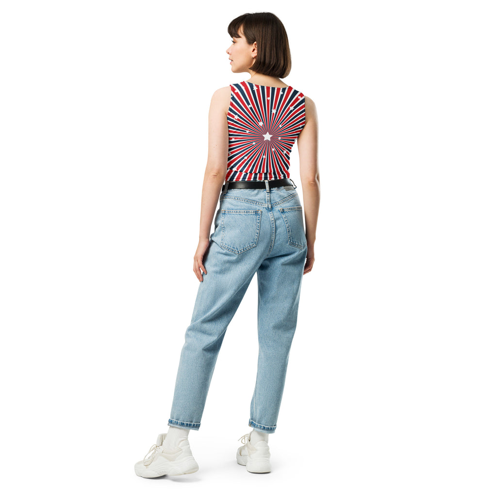 Women's Patriotic Starburst Buttery Soft Crop Top- Quick-Drying UPF 50+ Stretch Top