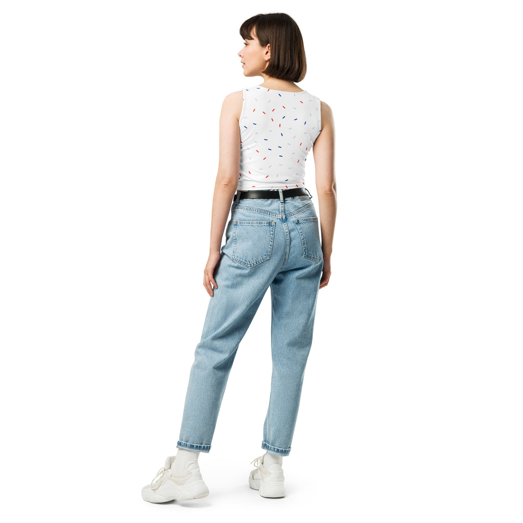 Women's Patriotic Confetti Buttery Soft Crop Top- Quick-Drying UPF 50+ Stretch Top