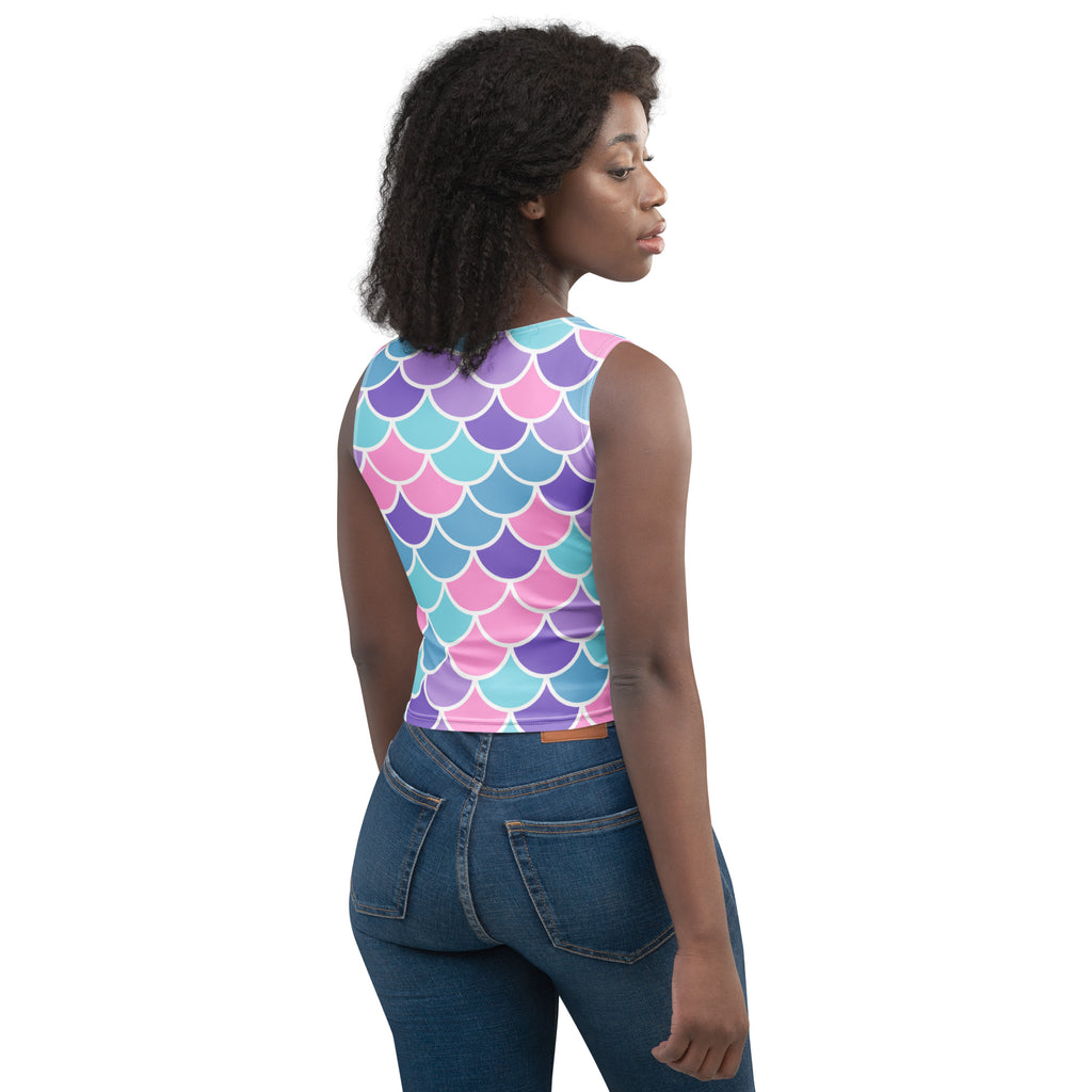 Women's Mermaid Scale Buttery Soft Crop Top- Quick-Drying UPF 50+ Stretch Top