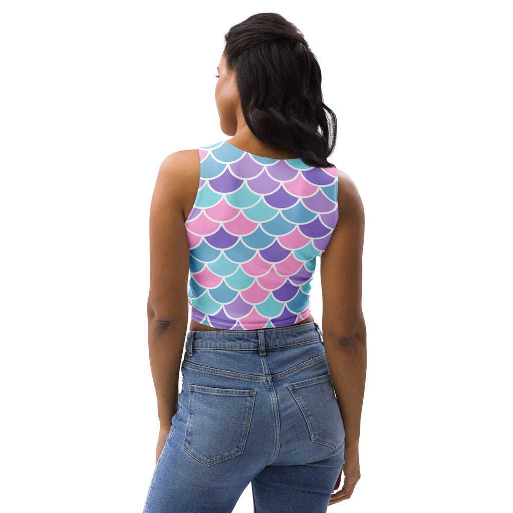 Women's Mermaid Scale Buttery Soft Crop Top- Quick-Drying UPF 50+ Stretch Top