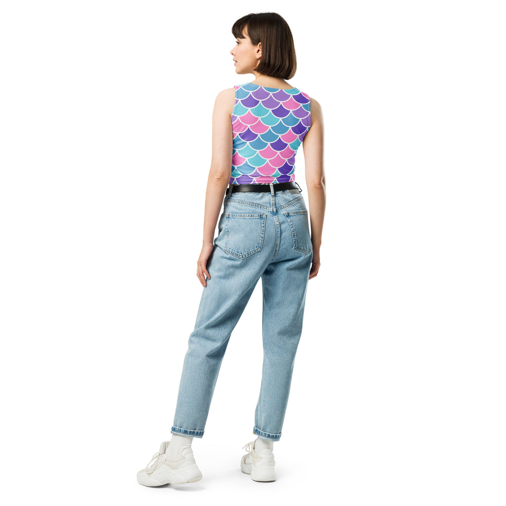 Women's Mermaid Scale Buttery Soft Crop Top- Quick-Drying UPF 50+ Stretch Top