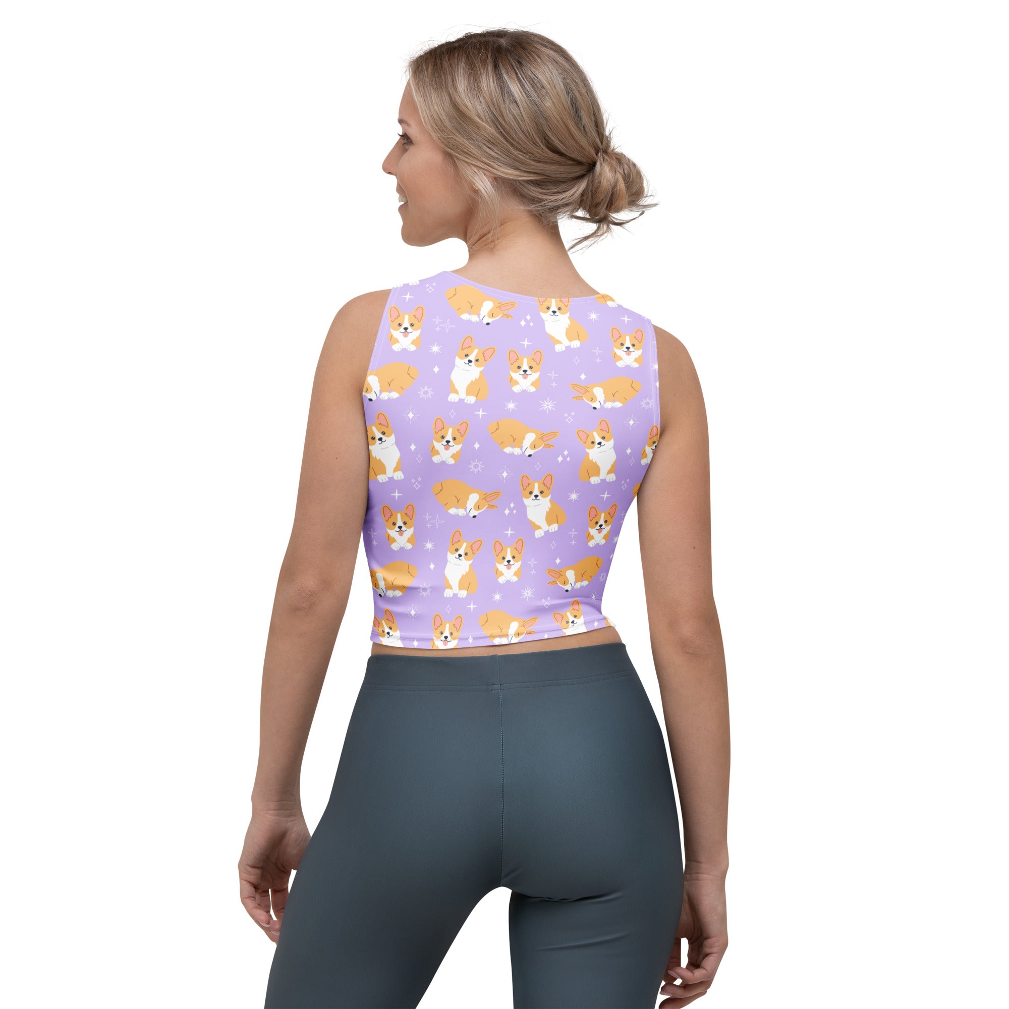 Women's Purple Corgi Dog Buttery Soft Crop Top- Quick-Drying UPF 50+ Stretch Top