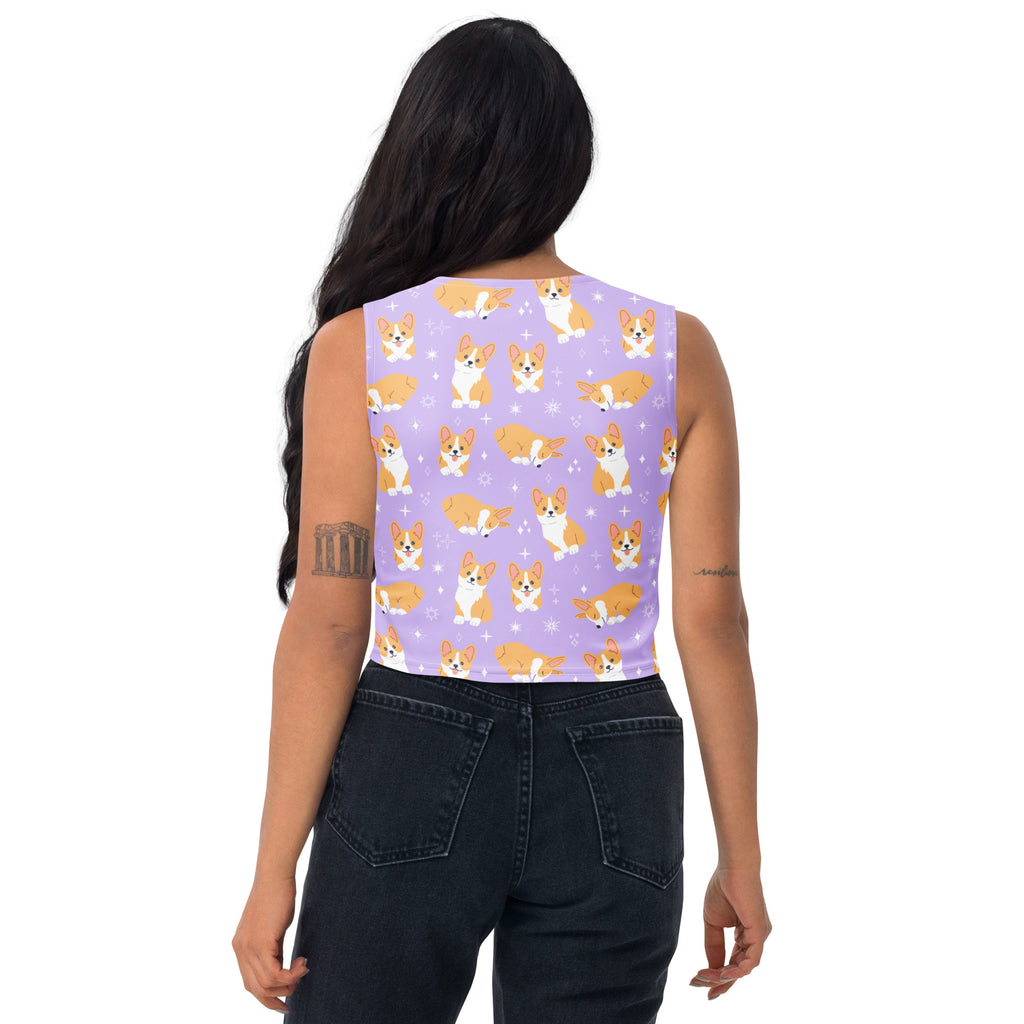 Women's Purple Corgi Dog Buttery Soft Crop Top- Quick-Drying UPF 50+ Stretch Top
