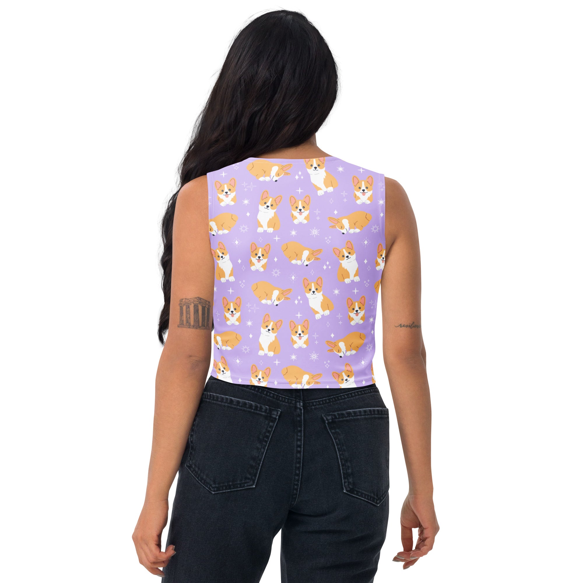 Women's Purple Corgi Dog Buttery Soft Crop Top- Quick-Drying UPF 50+ Stretch Top