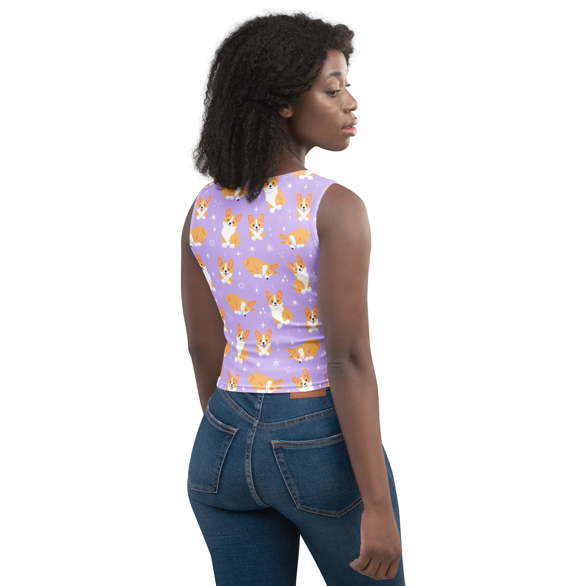 Women's Purple Corgi Dog Buttery Soft Crop Top- Quick-Drying UPF 50+ Stretch Top