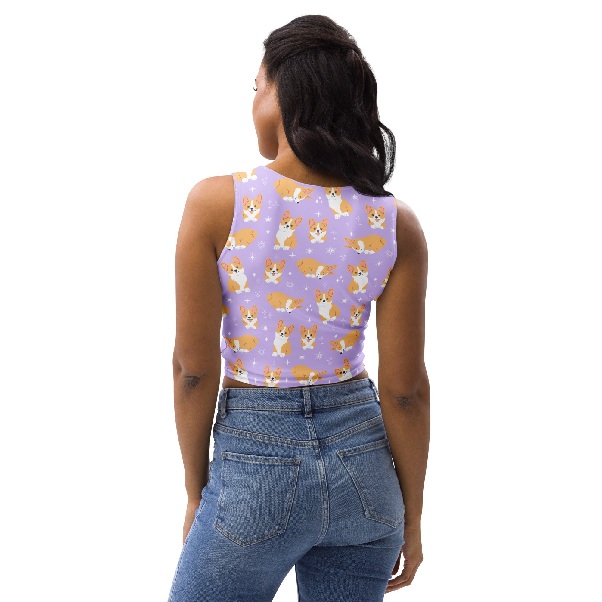 Women's Purple Corgi Dog Buttery Soft Crop Top- Quick-Drying UPF 50+ Stretch Top