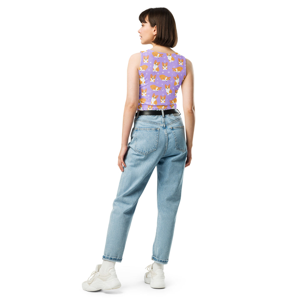 Women's Purple Corgi Dog Buttery Soft Crop Top- Quick-Drying UPF 50+ Stretch Top