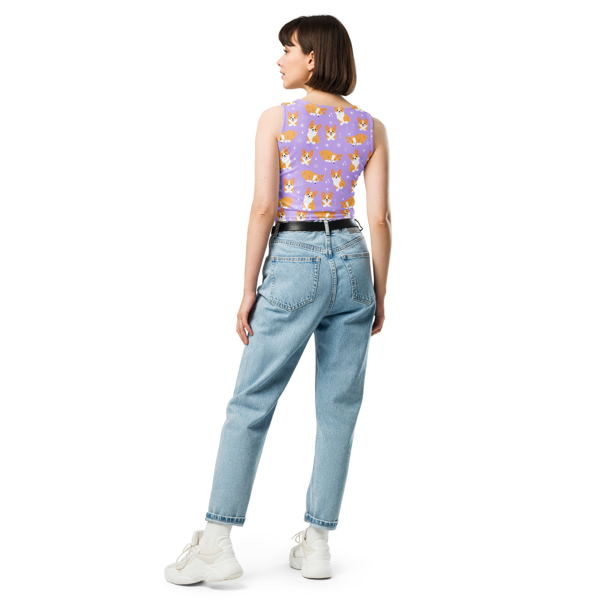 Women's Purple Corgi Dog Buttery Soft Crop Top- Quick-Drying UPF 50+ Stretch Top