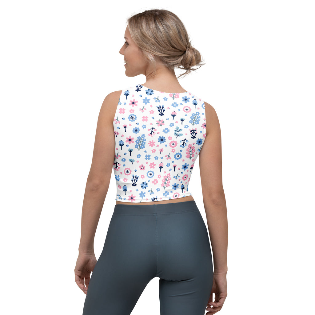 Women's Floral Purple And Blue Flowers Buttery Soft Crop Top- Quick-Drying UPF 50+ Stretch Top
