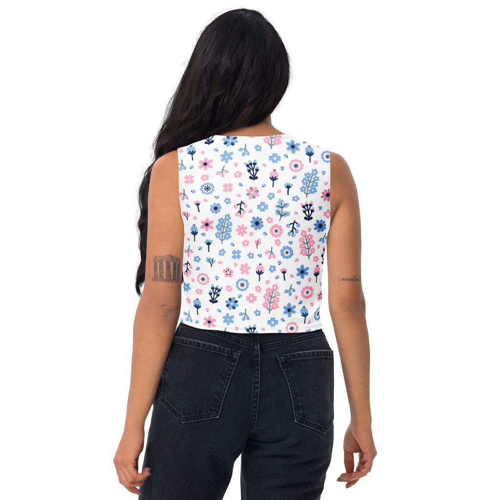 Women's Floral Purple And Blue Flowers Buttery Soft Crop Top- Quick-Drying UPF 50+ Stretch Top