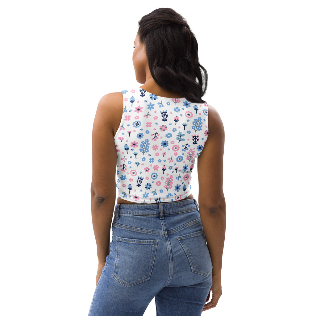 Women's Floral Purple And Blue Flowers Buttery Soft Crop Top- Quick-Drying UPF 50+ Stretch Top