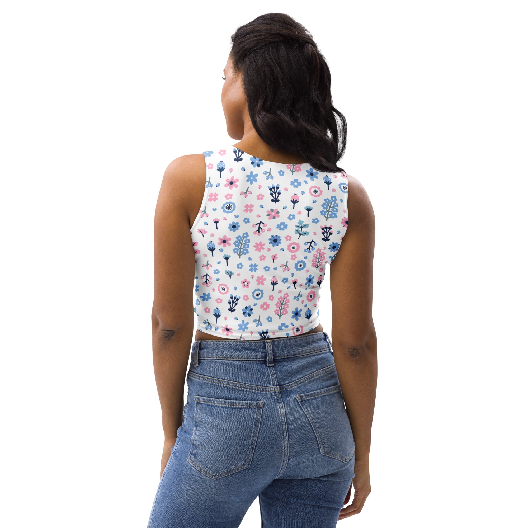 Women's Floral Purple And Blue Flowers Buttery Soft Crop Top- Quick-Drying UPF 50+ Stretch Top