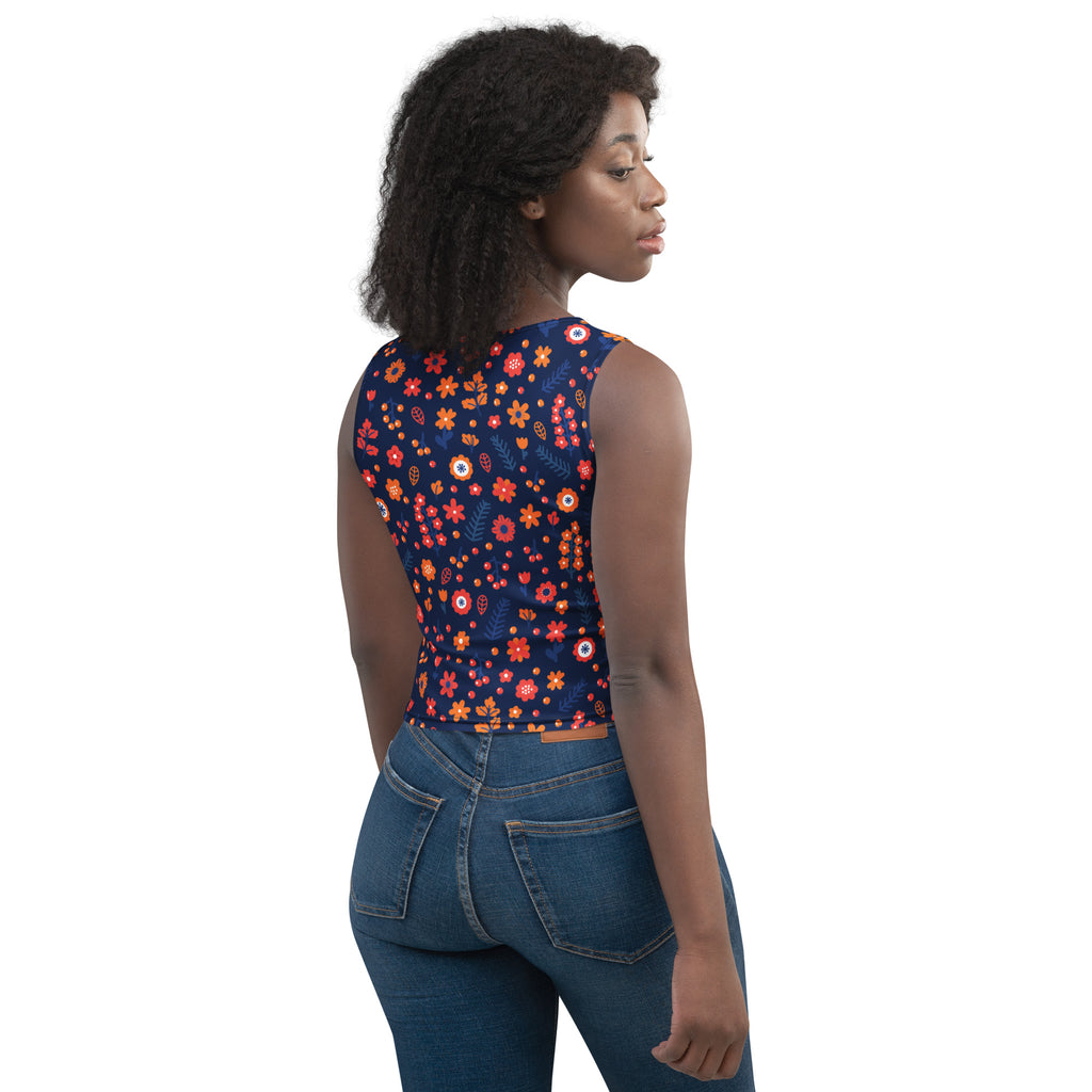Women's Navy Floral Buttery Soft Crop Top- Quick-Drying UPF 50+ Stretch Top