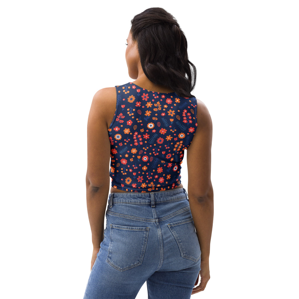 Women's Navy Floral Buttery Soft Crop Top- Quick-Drying UPF 50+ Stretch Top