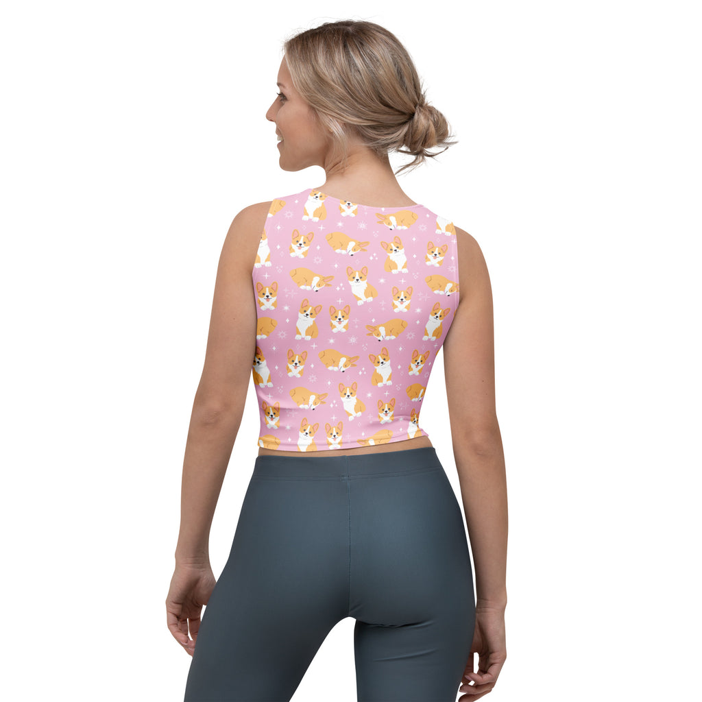 Women's Pink Corgi Dog Buttery Soft Crop Top- Quick-Drying UPF 50+ Stretch Top