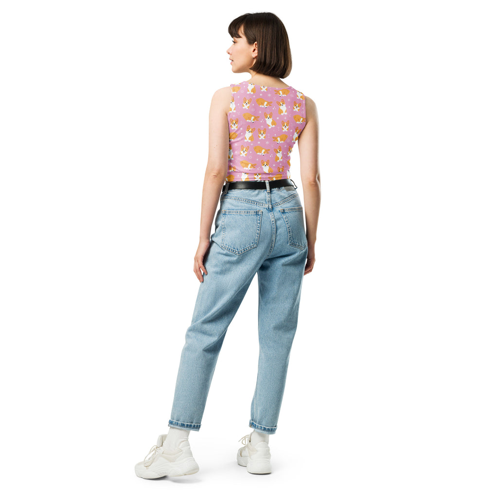 Women's Pink Corgi Dog Buttery Soft Crop Top- Quick-Drying UPF 50+ Stretch Top