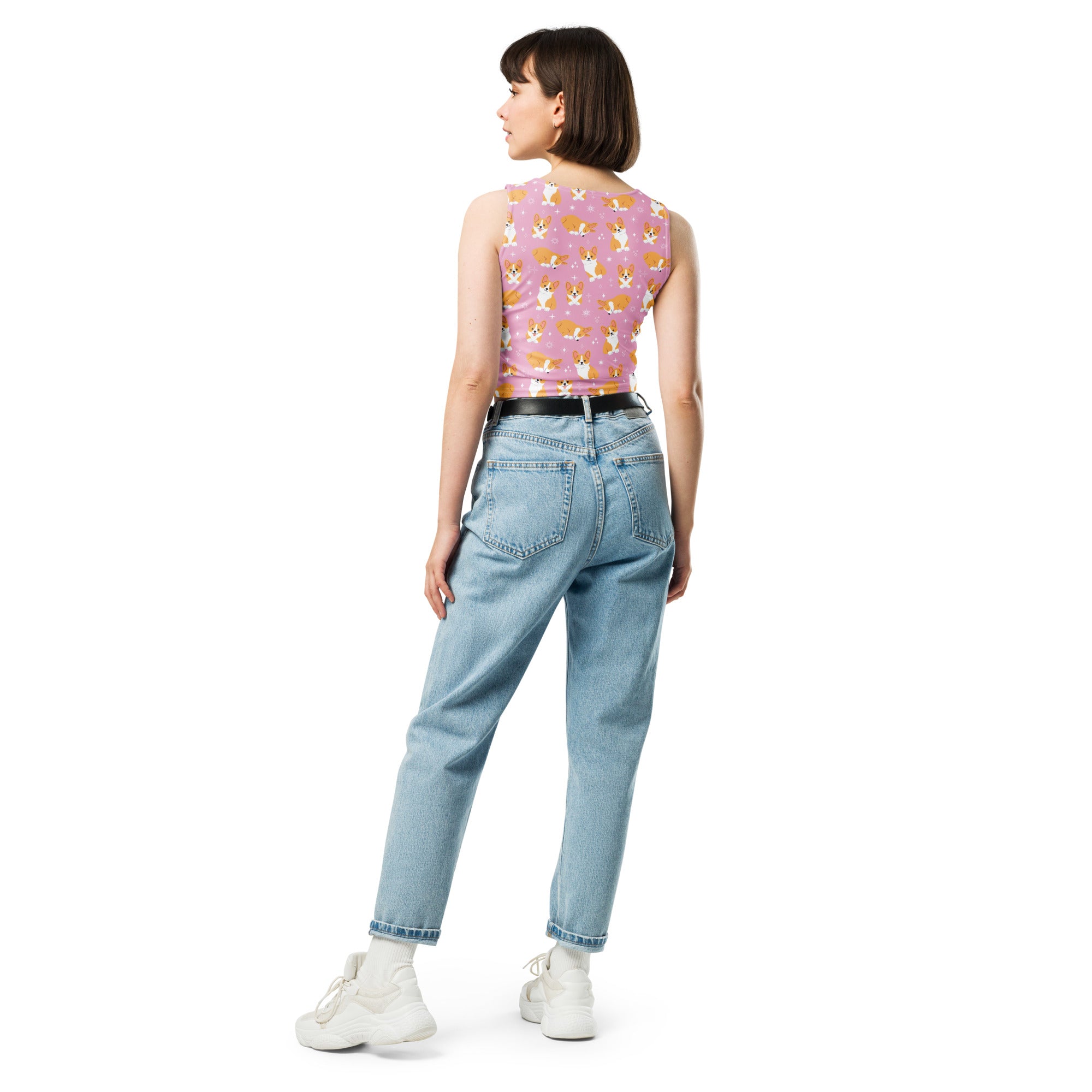 Women's Pink Corgi Dog Buttery Soft Crop Top- Quick-Drying UPF 50+ Stretch Top