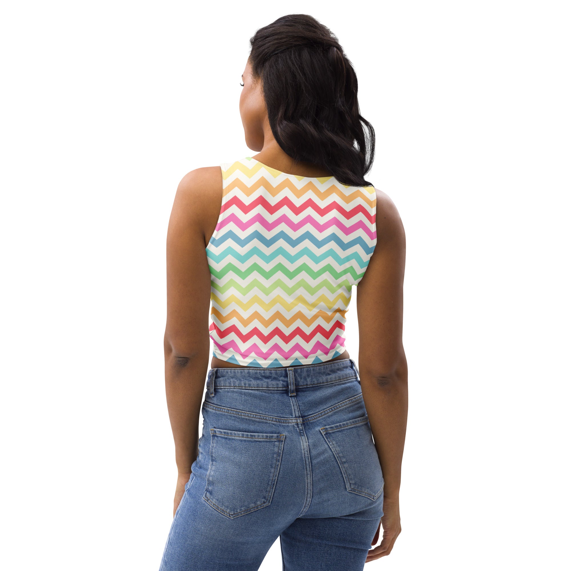 Women's Colorful Chevron Stripe Buttery Soft Crop Top- Quick-Drying UPF 50+ Stretch Top
