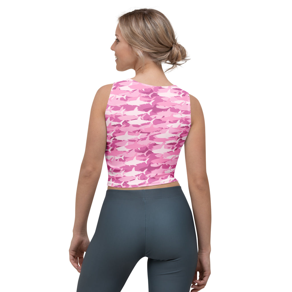 Women's Pink Shark Camouflage Buttery Soft Crop Top- Quick-Drying UPF 50+ Stretch Top