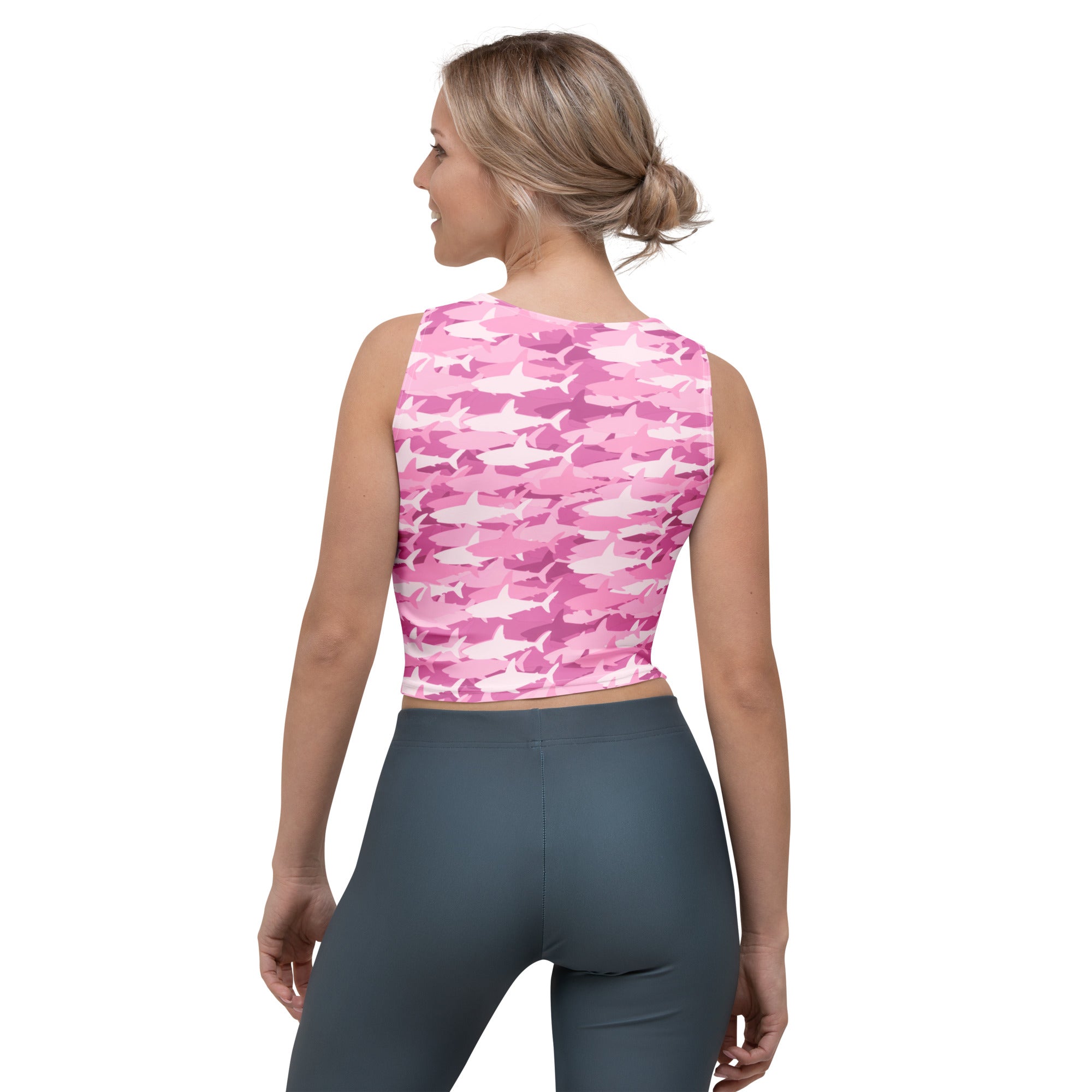 Women's Pink Shark Camouflage Buttery Soft Crop Top- Quick-Drying UPF 50+ Stretch Top