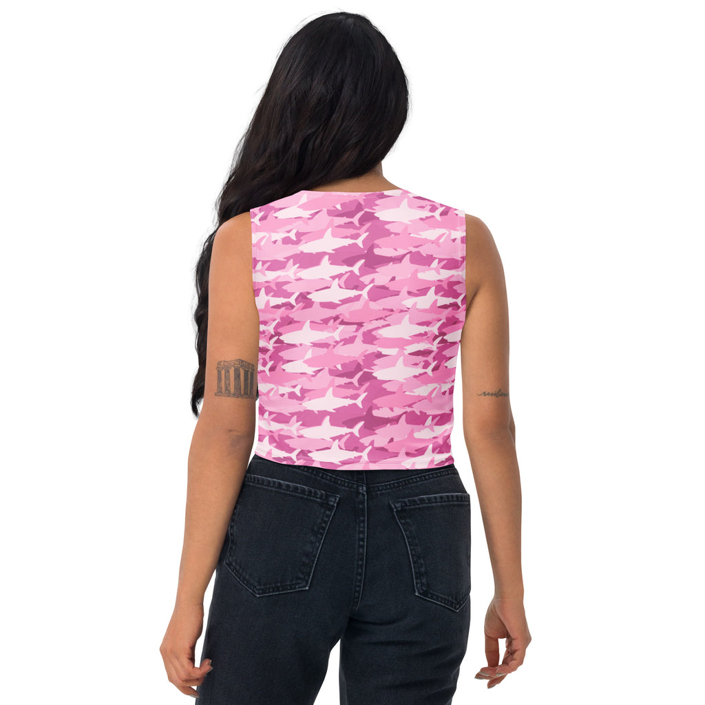 Women's Pink Shark Camouflage Buttery Soft Crop Top- Quick-Drying UPF 50+ Stretch Top