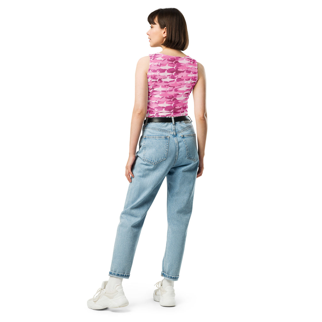 Women's Pink Shark Camouflage Buttery Soft Crop Top- Quick-Drying UPF 50+ Stretch Top