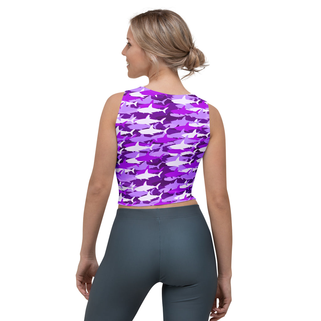 Women's Purple Shark Camouflage Buttery Soft Crop Top- Quick-Drying UPF 50+ Stretch Top