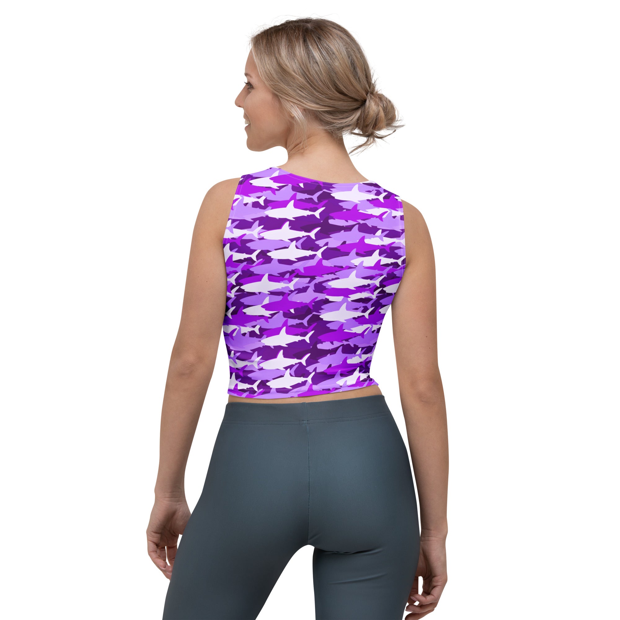 Women's Purple Shark Camouflage Buttery Soft Crop Top- Quick-Drying UPF 50+ Stretch Top