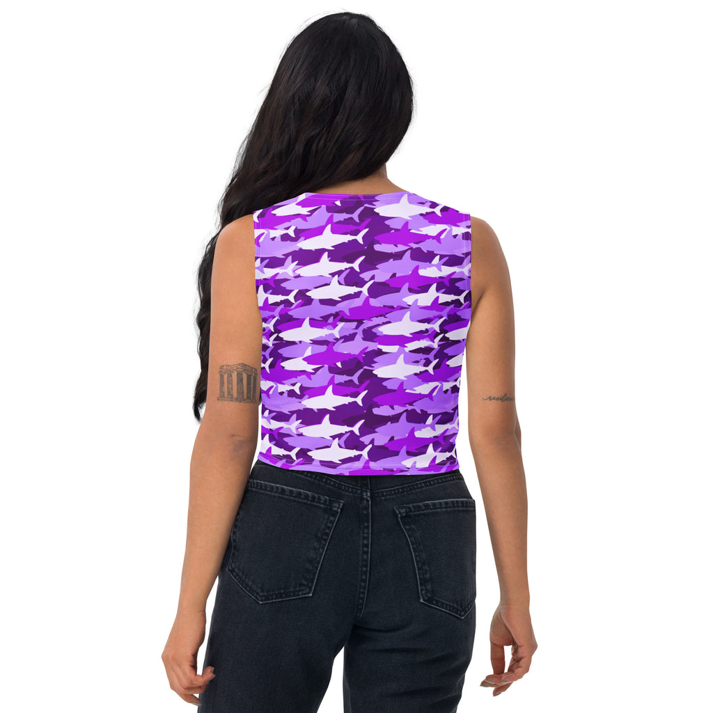Women's Purple Shark Camouflage Buttery Soft Crop Top- Quick-Drying UPF 50+ Stretch Top
