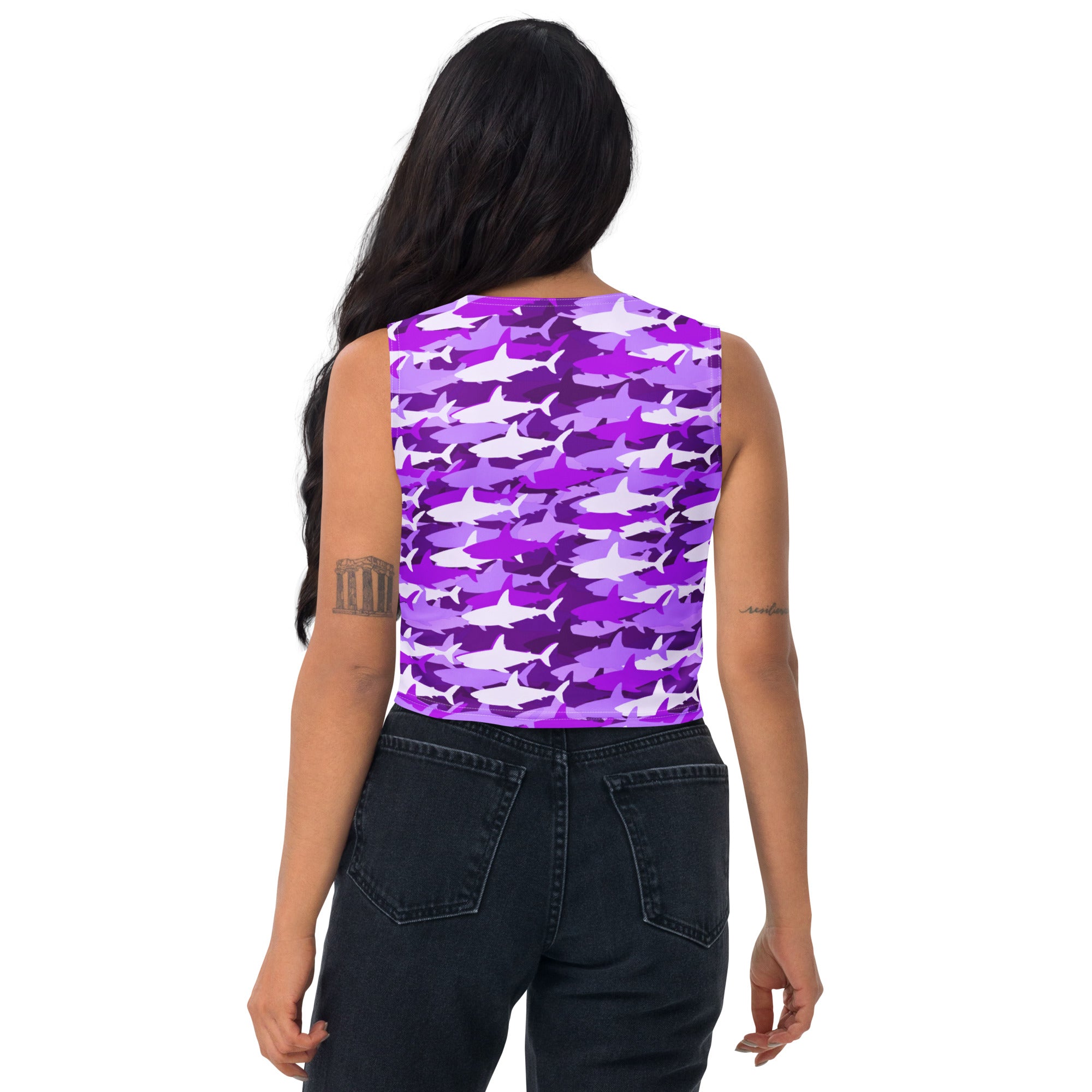 Women's Purple Shark Camouflage Buttery Soft Crop Top- Quick-Drying UPF 50+ Stretch Top