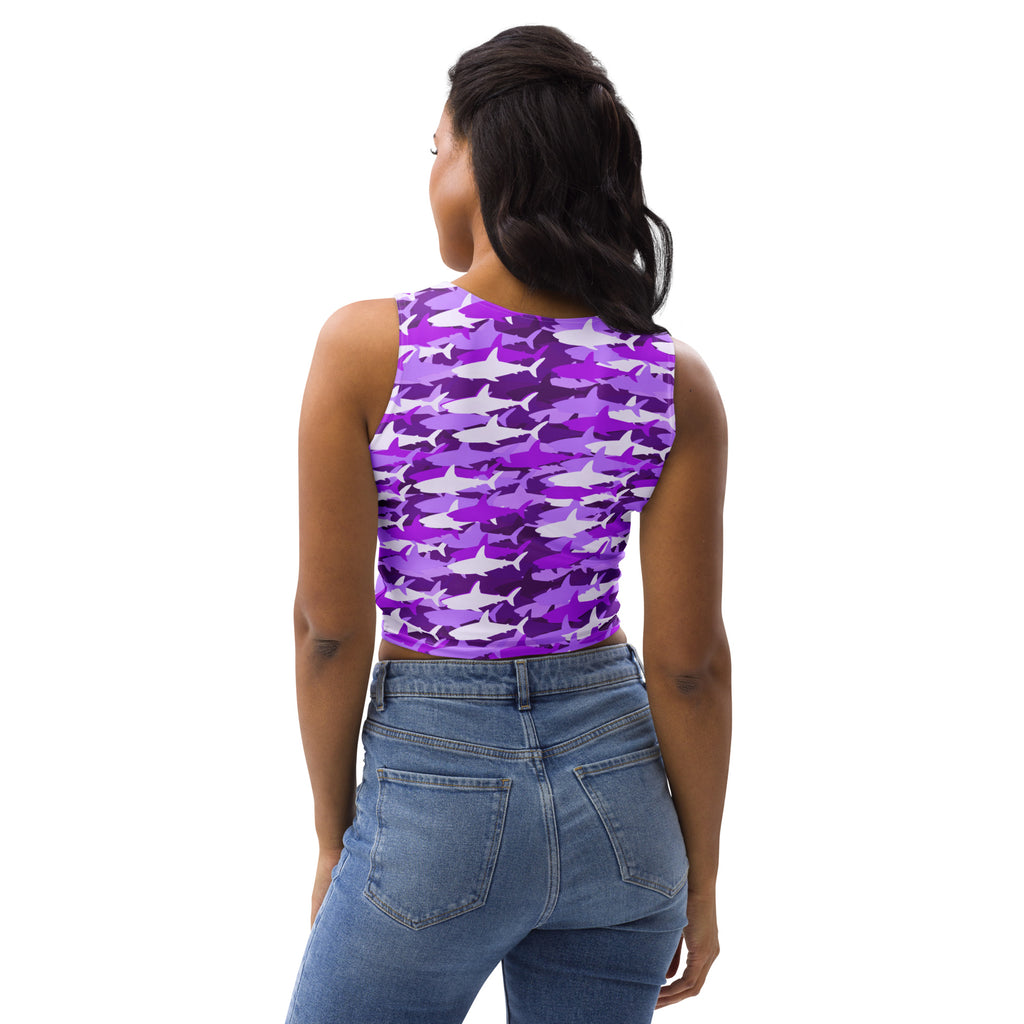 Women's Purple Shark Camouflage Buttery Soft Crop Top- Quick-Drying UPF 50+ Stretch Top