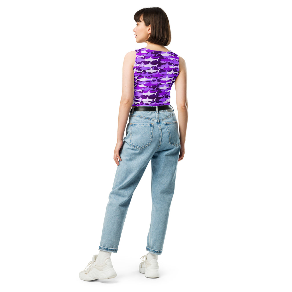 Women's Purple Shark Camouflage Buttery Soft Crop Top- Quick-Drying UPF 50+ Stretch Top