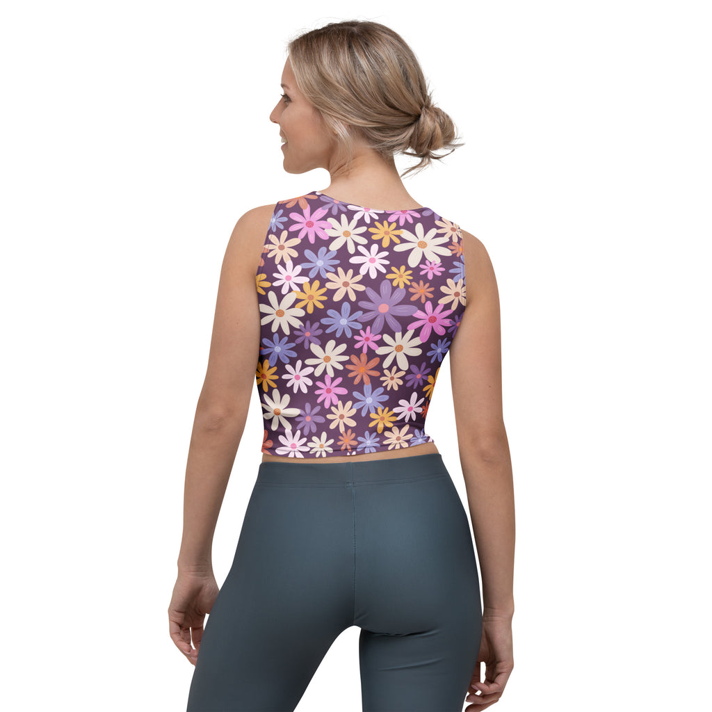 Women's Purple Daisy Floral Buttery Soft Crop Top- Quick-Drying UPF 50+ Stretch Top