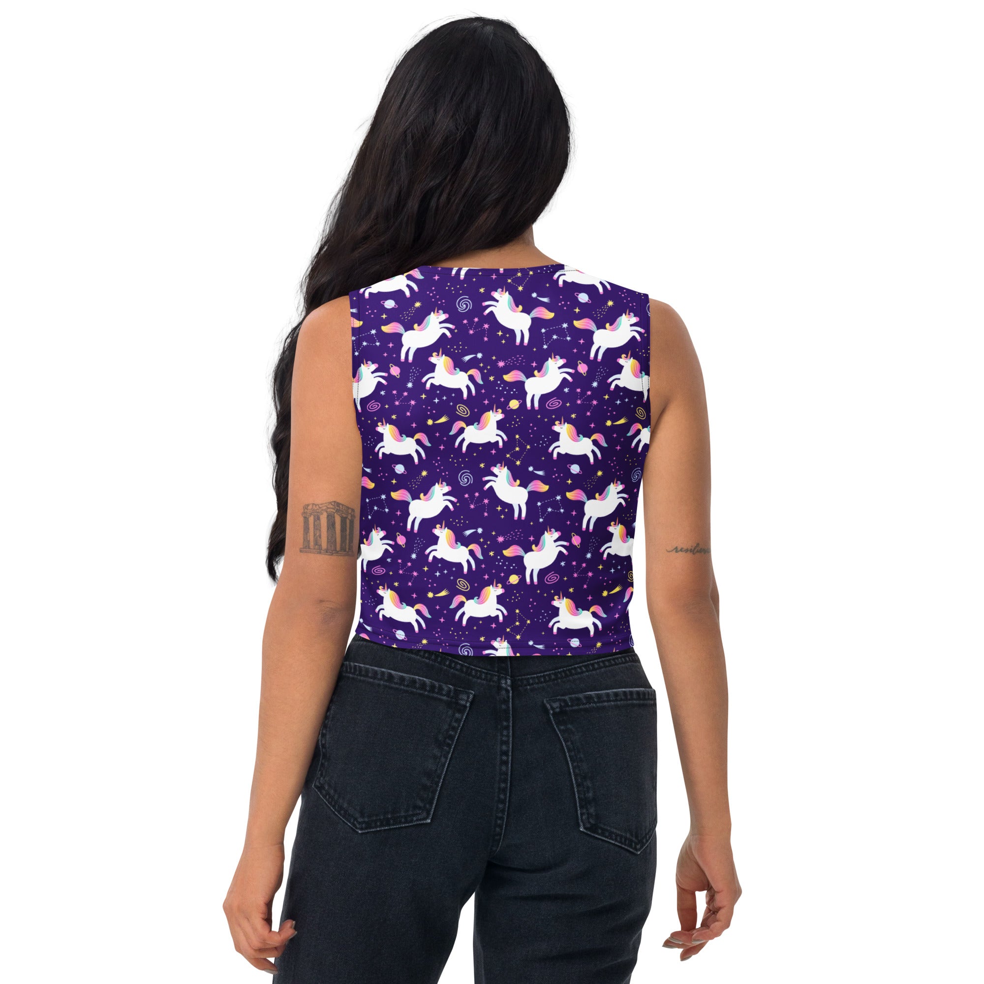 Women's Unicorn Galaxy Buttery Soft Crop Top- Quick-Drying UPF 50+ Stretch Top