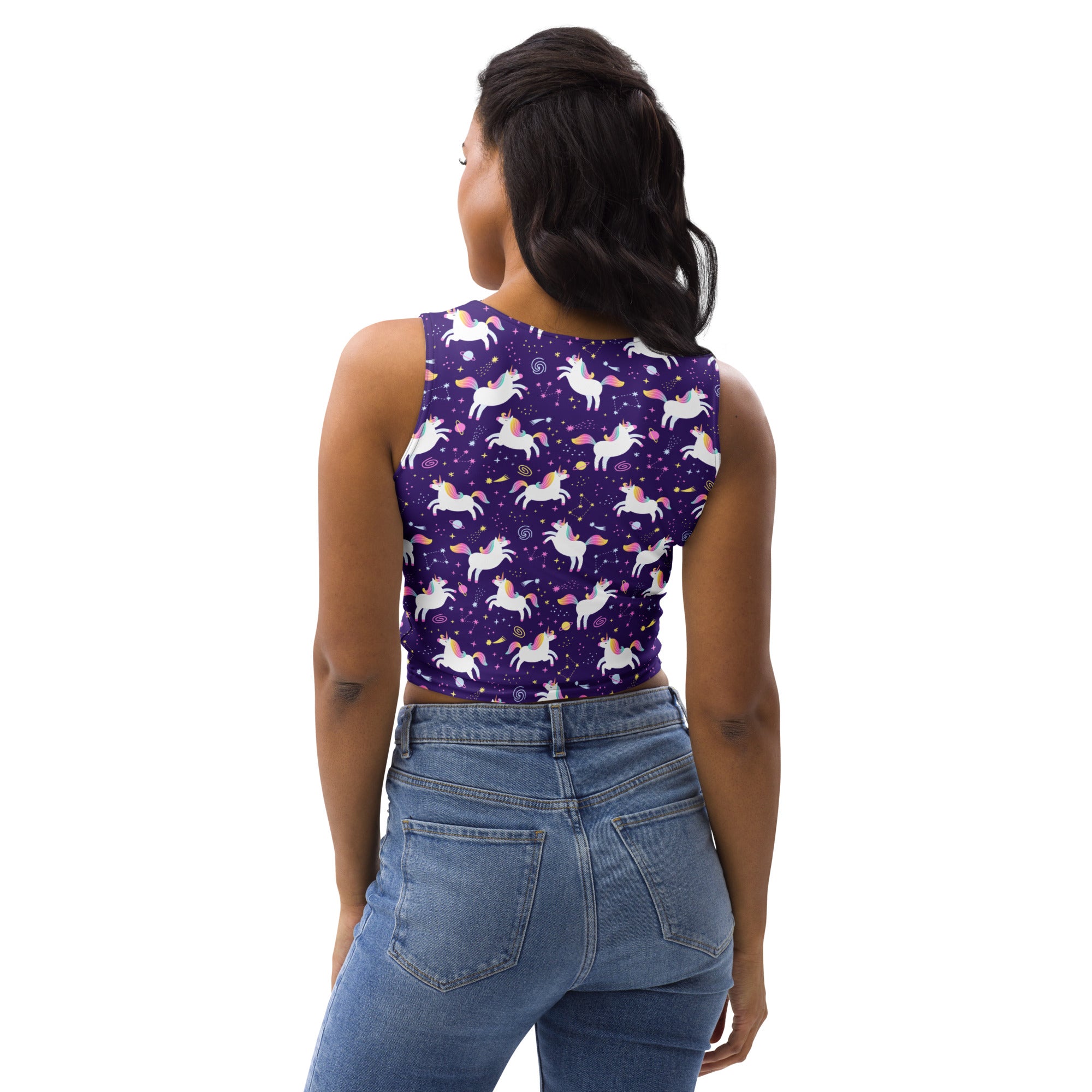 Women's Unicorn Galaxy Buttery Soft Crop Top- Quick-Drying UPF 50+ Stretch Top