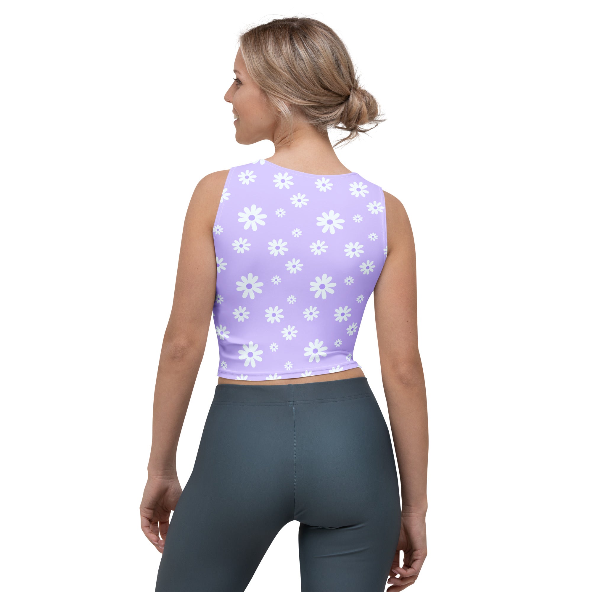 Women's Lavender Daisy Buttery Soft Crop Top- Quick-Drying UPF 50+ Stretch Top