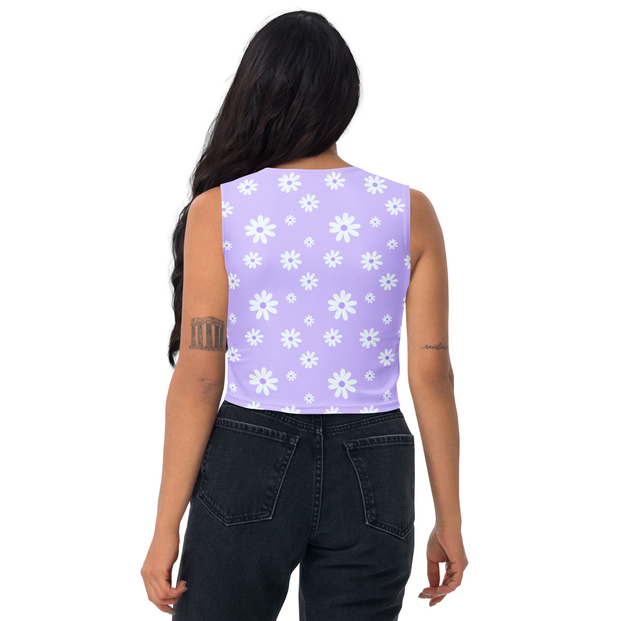 Women's Lavender Daisy Buttery Soft Crop Top- Quick-Drying UPF 50+ Stretch Top