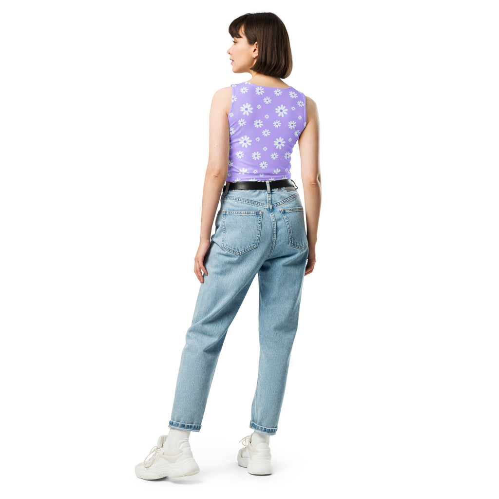 Women's Lavender Daisy Buttery Soft Crop Top- Quick-Drying UPF 50+ Stretch Top