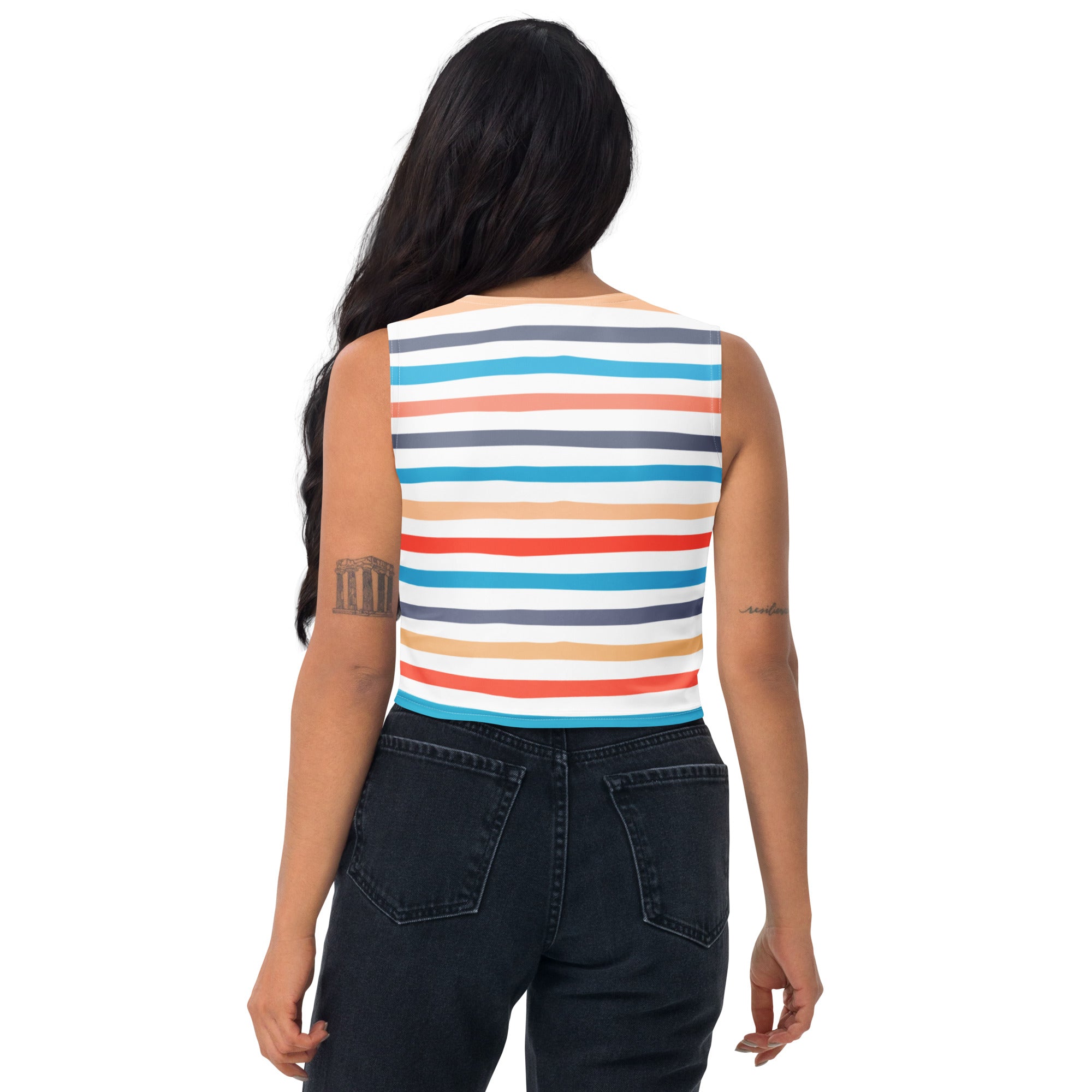 Women's Retro Beach Stripe Buttery Soft Crop Top- Quick-Drying UPF 50+ Stretch Top