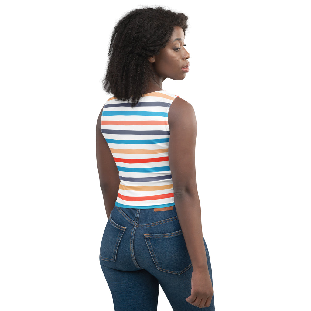 Women's Retro Beach Stripe Buttery Soft Crop Top- Quick-Drying UPF 50+ Stretch Top
