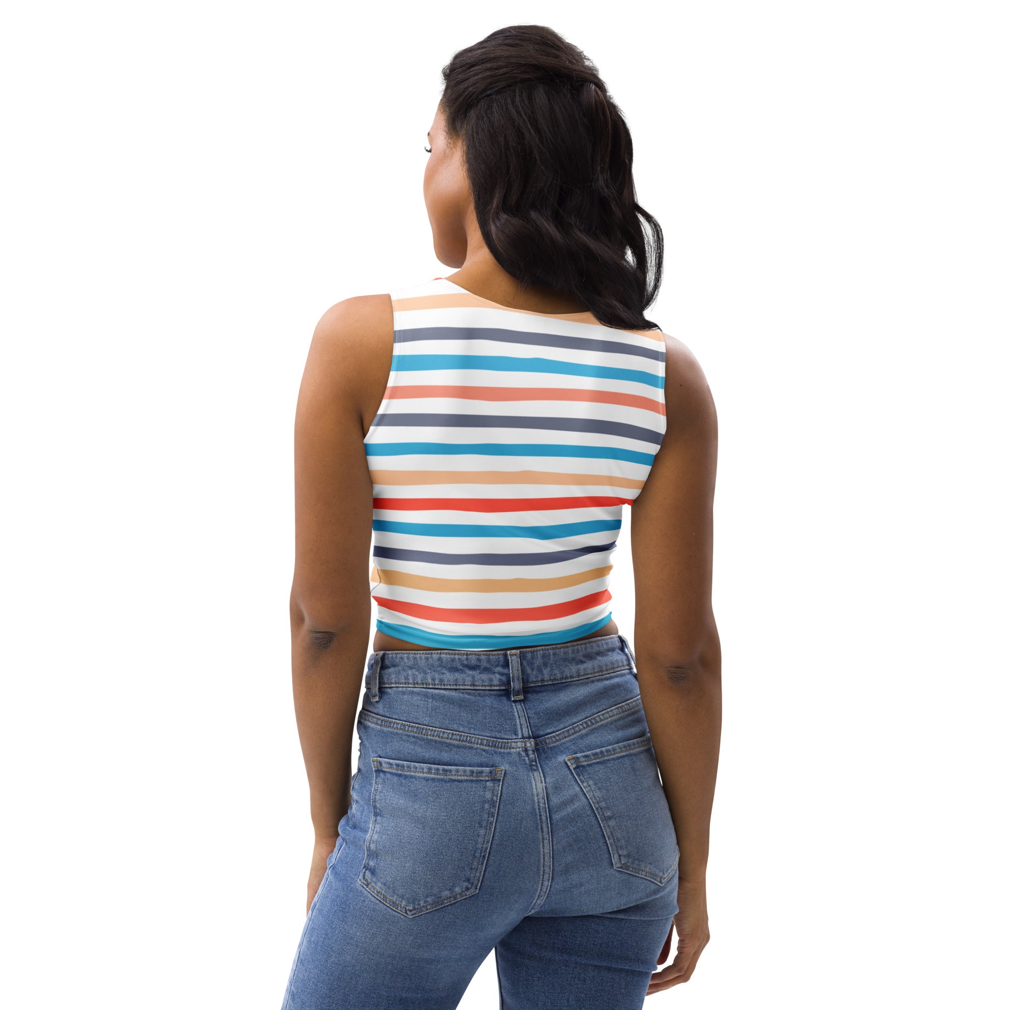 Women's Retro Beach Stripe Buttery Soft Crop Top- Quick-Drying UPF 50+ Stretch Top
