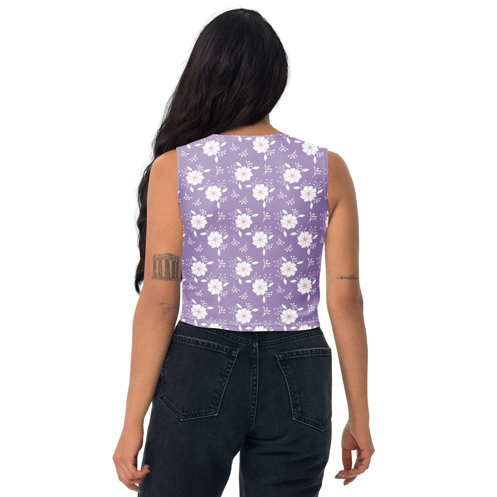 Women's Purple White Floral Buttery Soft Crop Top- Quick-Drying UPF 50+ Stretch Top