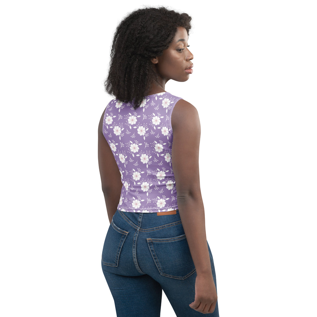 Women's Purple White Floral Buttery Soft Crop Top- Quick-Drying UPF 50+ Stretch Top