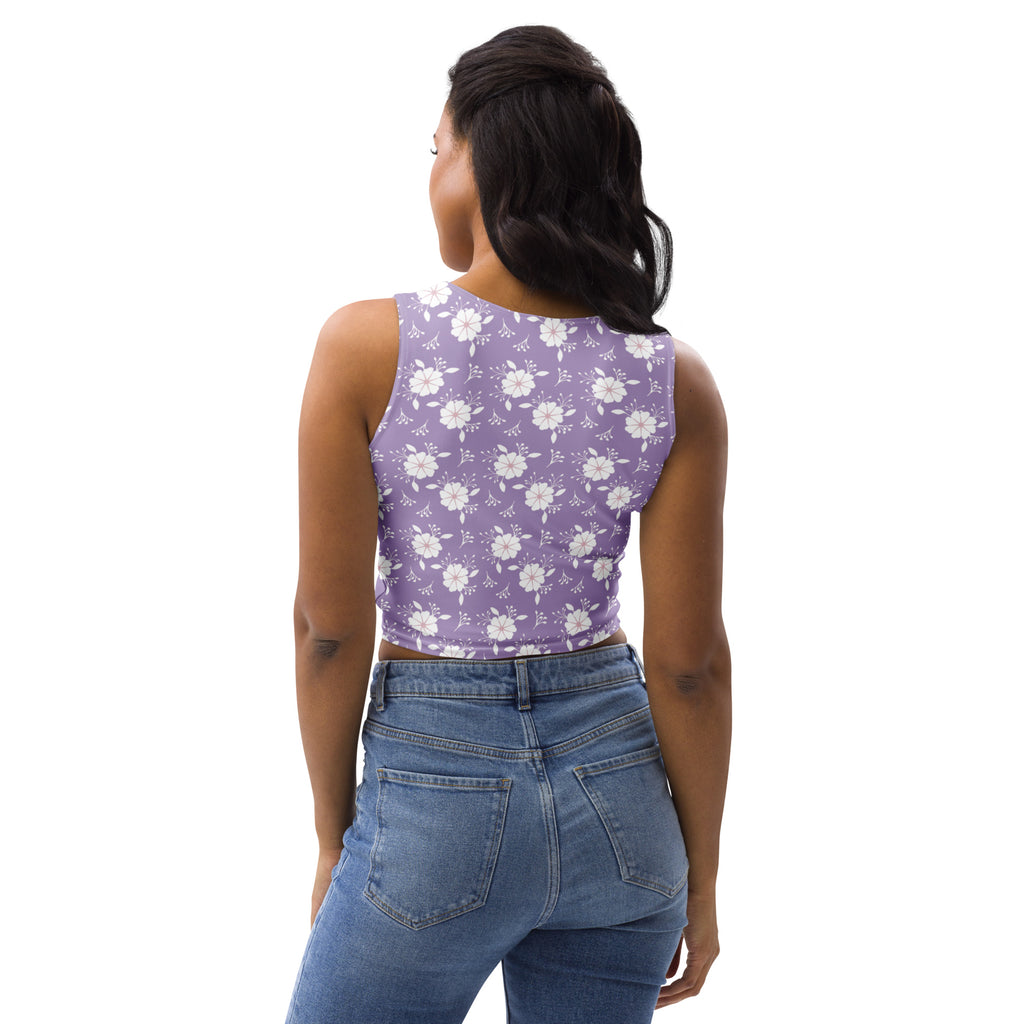 Women's Purple White Floral Buttery Soft Crop Top- Quick-Drying UPF 50+ Stretch Top
