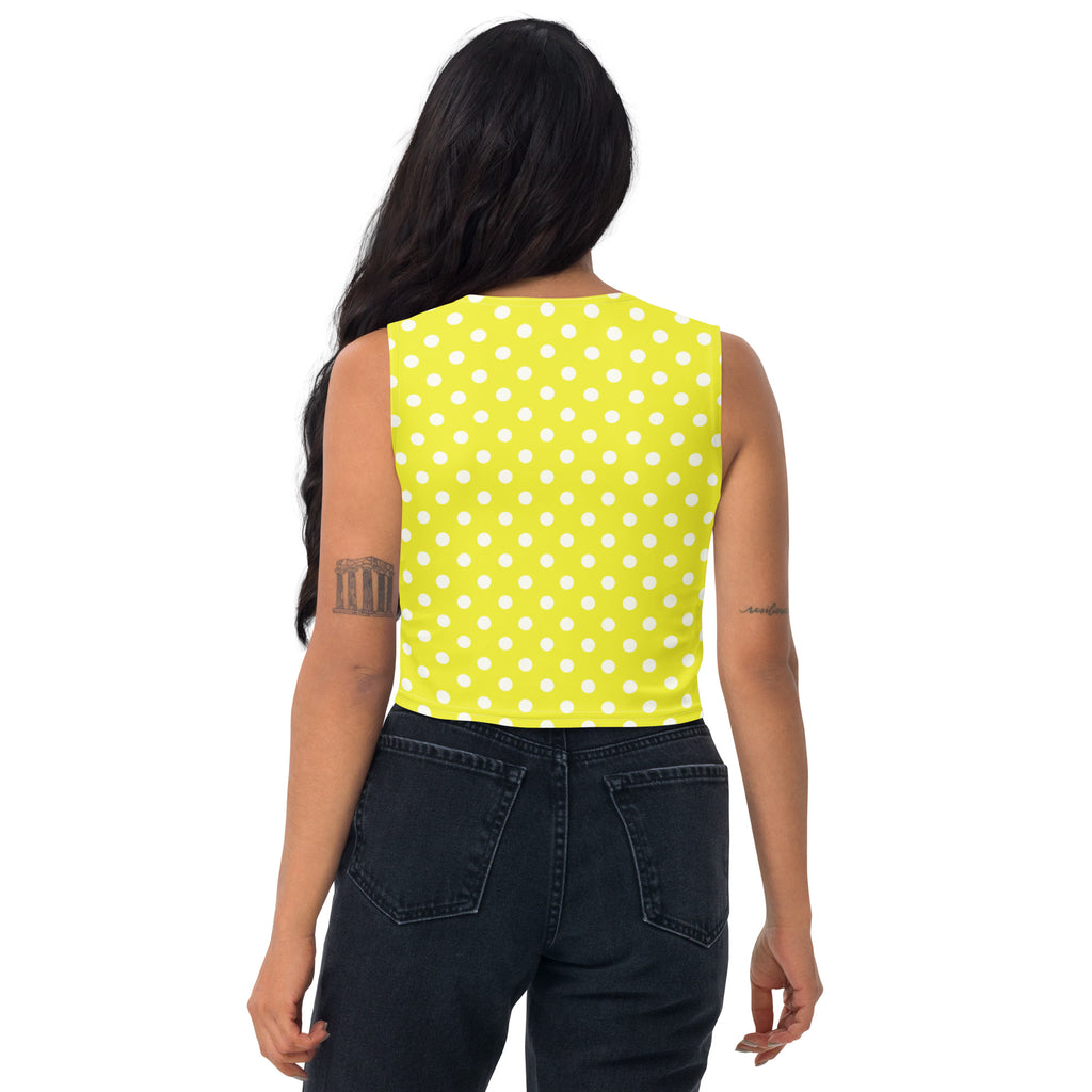 Women's Yellow Polka Dot Buttery Soft Crop Top- Quick-Drying UPF 50+ Stretch Top