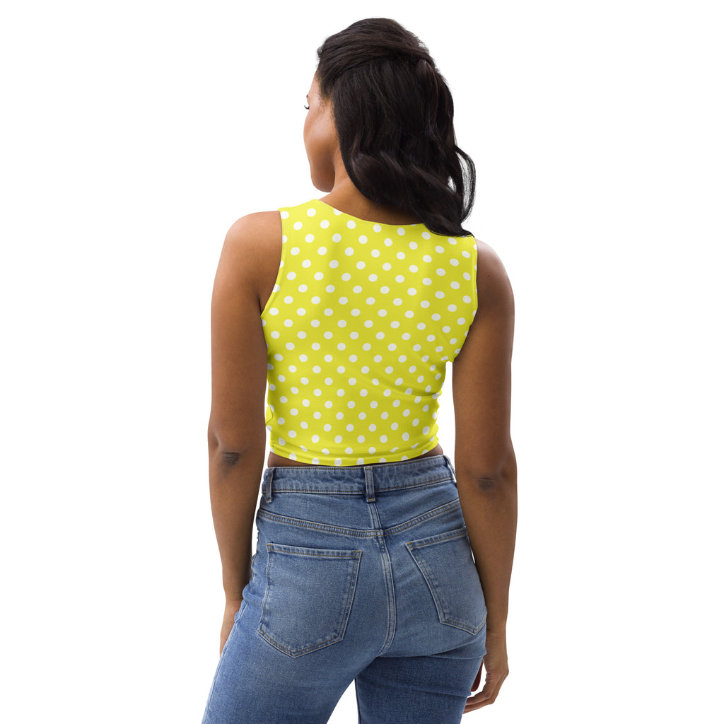 Women's Yellow Polka Dot Buttery Soft Crop Top- Quick-Drying UPF 50+ Stretch Top