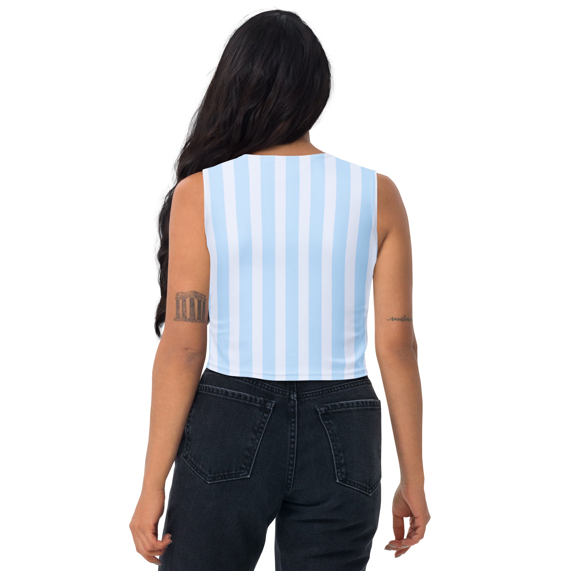 Women's Blue Stripe Buttery Soft Crop Top- Quick-Drying UPF 50+ Stretch Top